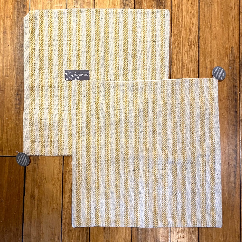 Yellow Ticking Stripe Decorative Pillow Cover 20x20 Zipper Closure Rizzy Home
